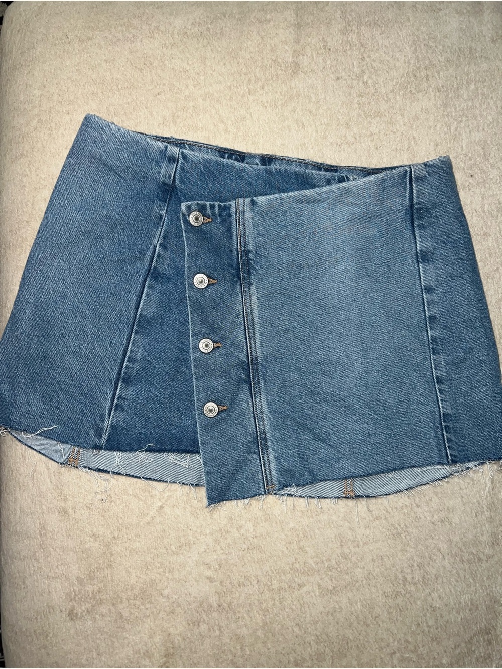 American Eagle Outfitters Blue Asymmetrical Button-Front Denim Mini Skirt